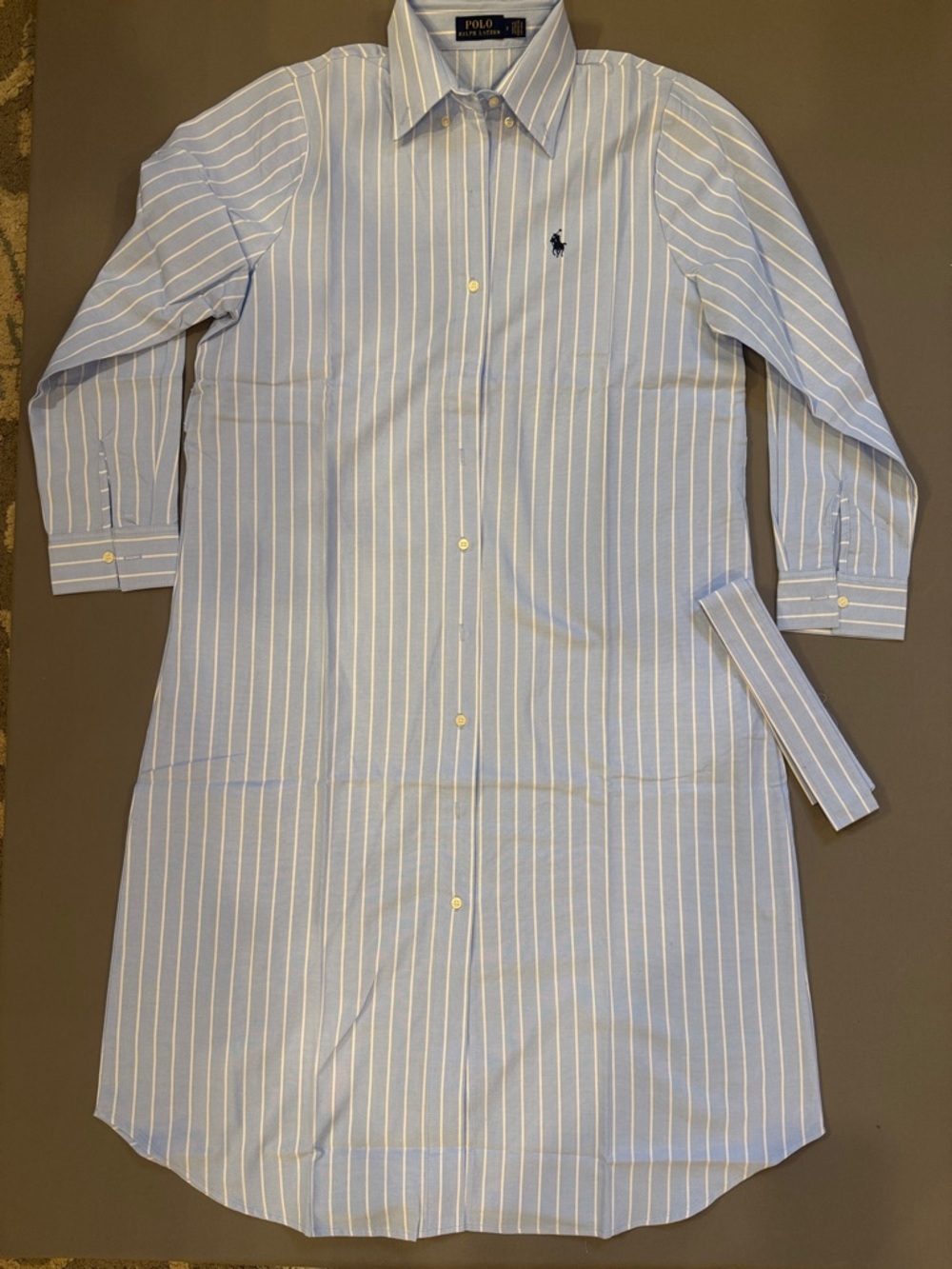 Polo by Ralph Lauren Light Blue and White Striped Long Sleeve Shirt Dress